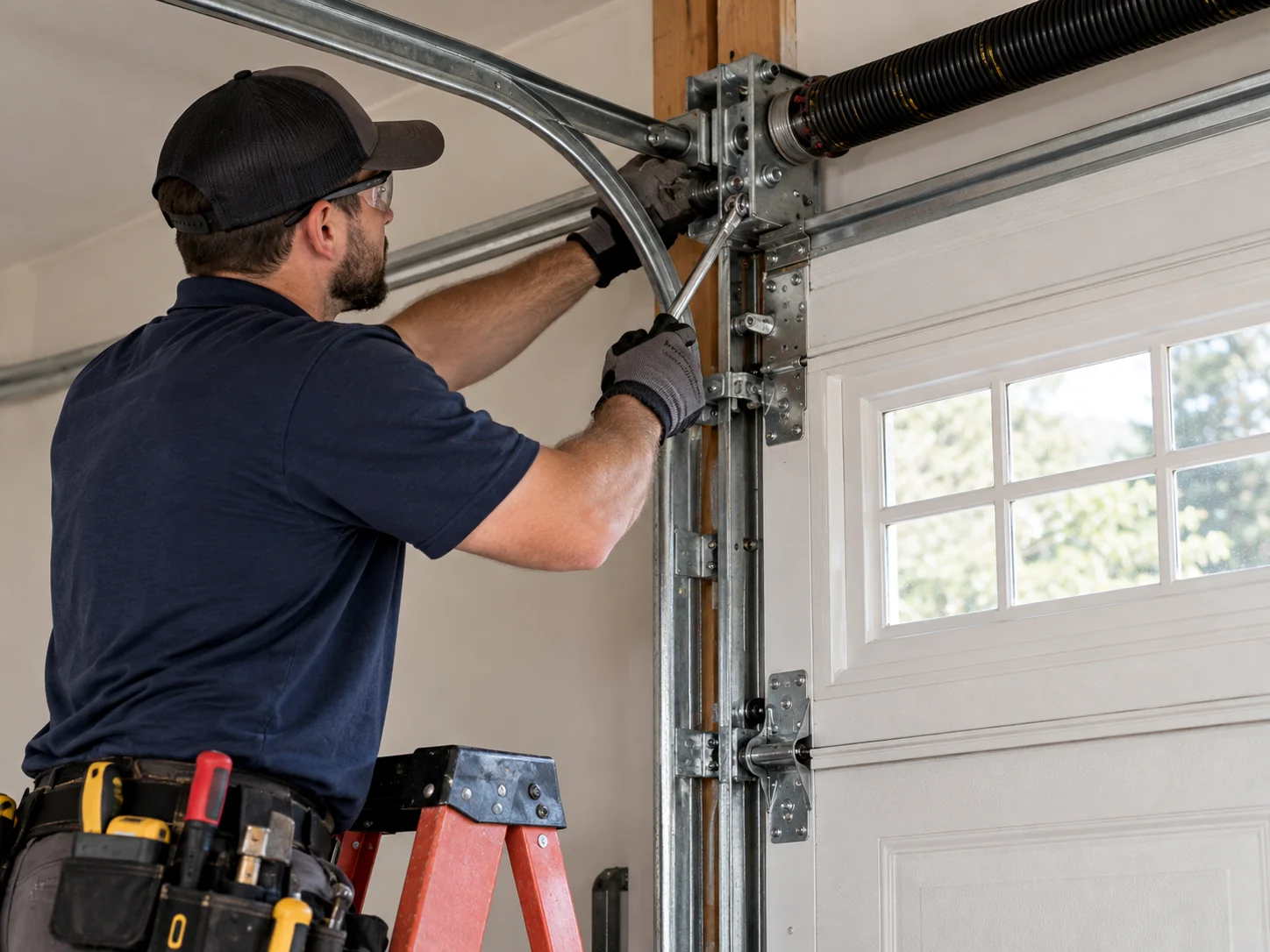 Illustrative image of residential garage door repair work